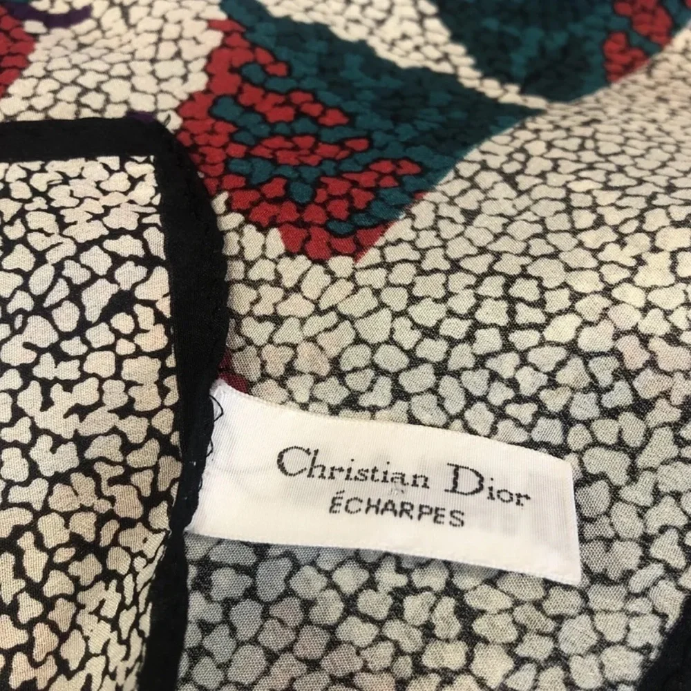 Vtg Christian Dior Silk Scarf Logo Fall Leaves Classic Echarpes 34 X 34 square - Picture 2 of 11